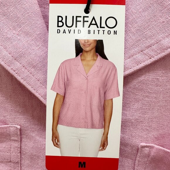New Buffalo Women's Linen Blend Button Front Shirt Top Size M Pink Relaxed Fit - Picture 15 of 15